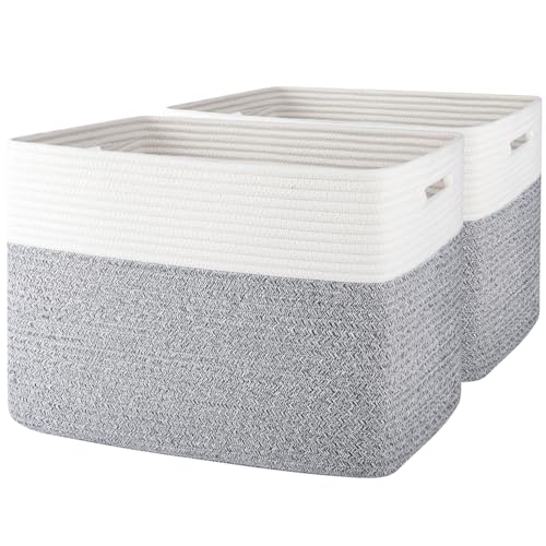 OIAHOMY Storage baskets for Shelf, Toy Storage Basket, Collapsible Storage Bins, Blanket Basket Living Room, Closet Storage for Bedroom, 16.5 x 13 x 12 Inches-Pack of 2-Grey - color: Grey, size: 16.5" x 13" x 12"
