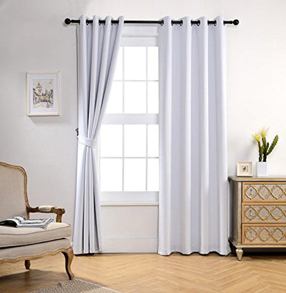 Room Darkening Thermal Insulated Grommet Window Blackout Curtains Panels for Bedroom 1 Pair 52x95 Inch Greyish White, Bonus 2 Tie Backs Included - color: Greyish White, size: 52"W x 95"L (Pack of 2)
