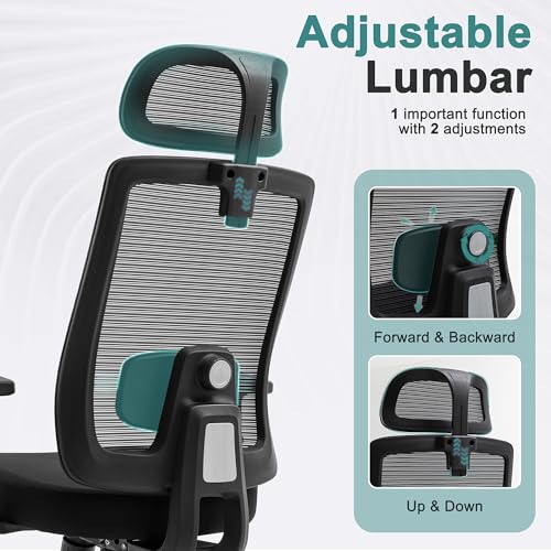 Ergonomic Office Chair, 330LBS Computer Chairs High Back with Adjustable Lumbar Support, Breathable Mesh Desk Chair Ergonomic with Thickened Cushion, Comfy Home Office Desk Chair, Black - color: Black