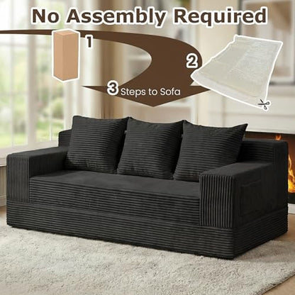 cidludto Convertible Sofa Bed, 78" Oversized Boneless Loveseat Couch 2 in 1 Foldable Futn Bed Couch in A Box, Folding Sofa Chair for Living Room, No Assembly Required, Black - color: Black, size: Three Seat-78''