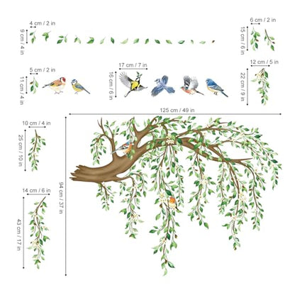 decalmile Tree Branch Hanging Vine Green Leaf Wall Decals Stickers (XL) - style: Green Tree