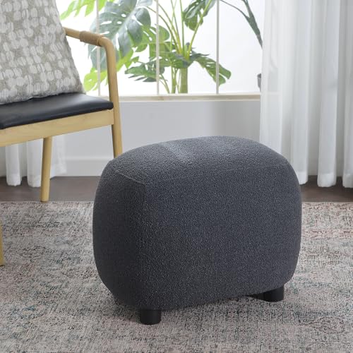 KINWELL Round Boucle Upholstered Ottoman Chair Seat Footstool, Dark Gray | Easy Assembled Modern Soft Sofa Couch Loveseat Chair Footrest, Extra Seating for Bedroom Entryway, 18.5" D x 23" W x 16.5" H - color: Dark Grey