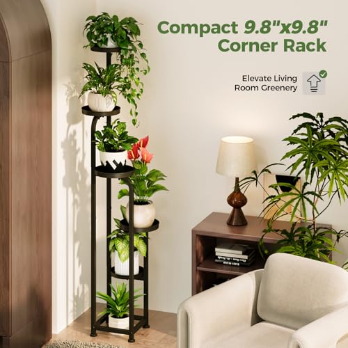 Bamworld Tall Plant Stand Indoor Outdoor Corner Metal Flower Pot Stands | 5 Tier Black Heavy Duty Plant Shelf for Multiple Plants Plant Table for Patio Garden Balcony Living Room Bedroom - color: Matte Black, style: Spiral 5Tier