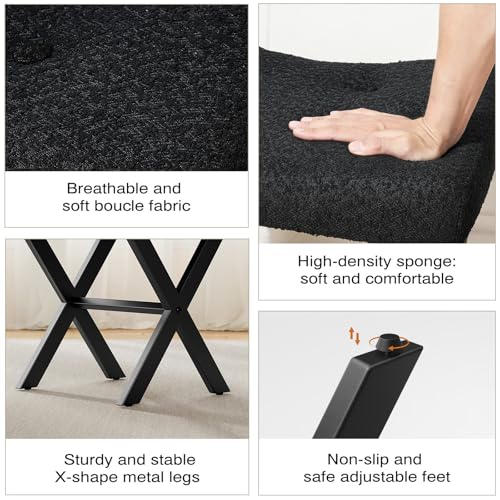 18-Inch Large Vanity Stool Chair, Black Makeup Stool | Teddy Flannel Vanity Bench, Metal X-Leg, 350 LBS, 20"x16.9"x18", Ottoman Accent Stool, Breathable Soft Padded Saddle Seat - size: Large, style: Black Fabric