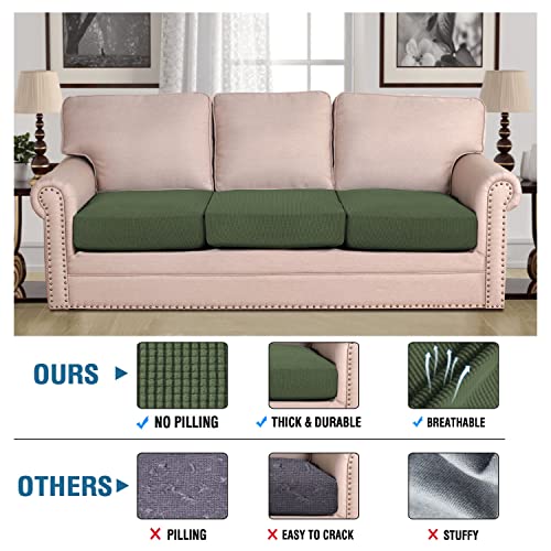 H.VERSAILTEX Super Stretch Individual Seat Cushion Covers Sofa Covers Couch Slipcover Sets Thick Jacquard Textured Twill Fabric (3 Piece Sofa Cushion Covers, Bronze Green) - color: Bronze Green, size: 3 Cushion Sofa