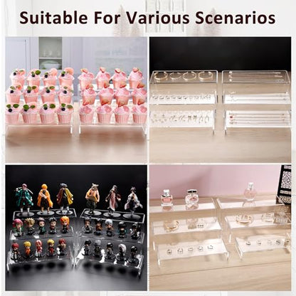 2 Set Large Acrylic Clear Display Risers, 3 Sizes 12" Rectangular Showcase Collectibles Display Shelf, 5mm Thick Desktop Display Stand Holder for Figures, Jewelry, Perfume, Toys - size: 6 Pcs Acrylic Risers