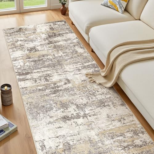 3x8 Runner Rug, Abstract Washable Hallway Rugs, Gold Brown | Modern Non-Slip Stain Resistant Soft Low Pile Carpet for Kitchen, Entryway, Bedroom, Bathroom Home Decor - color: Gold Brown, size: 3' x 8'(Runner)