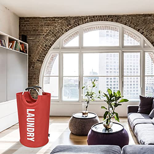 DOKEHOM 90L Large Laundry Basket Bag, Collapsible Tall Hamper, Red | Freestanding tall washing bin & foldable laundry bag. High-capacity clothes storage basket with durable sturdy handles - color: Red, size: 90L