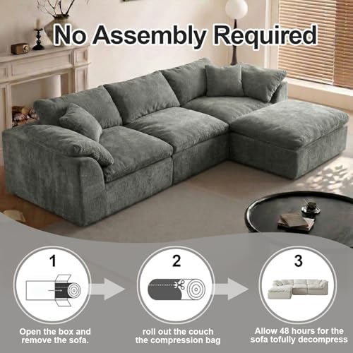 Cloud Couch Sectional for Living Room, Modular L Shaped Boneless Sofa with Chaise, Compressed No Assembly Couch, Deep Seat Chenille Upholstered Convertible Sofa Bed (Grey) - color: Grey