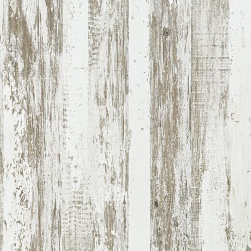 WENMER White and Brown Rustic Wood Wallpaper 17.3"x118" (14.1 sq.ft.) Distressed Shiplap Contact Paper Peel and Stick Waterproof Self Adhesive for Cabinets Countertops Vinyl Roll - size: 17.3" x 118"