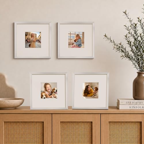 8x8 Frame Set of 9, 8 by 8 Square Picture Frames with Plexiglass for Picture 4x4 with Mat or 8x8 without Mat, Art Collage for Wall Gallery and Tabletop Display, 8 x 8 Photo Frame Silver - color: Silver, size: 8x8