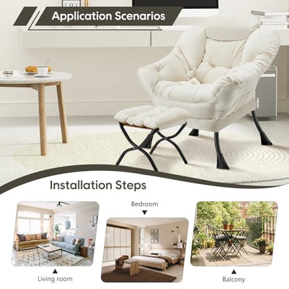 Lazy Chair with Folding Ottoman Modern Large Accent Chair,Contemporary Lounge Leisure Sofa Chair with Armrests Upholstered Sofa Armchair Reading Chair for Bedroom,Dorm & Office (Beige-f) - color: Beige