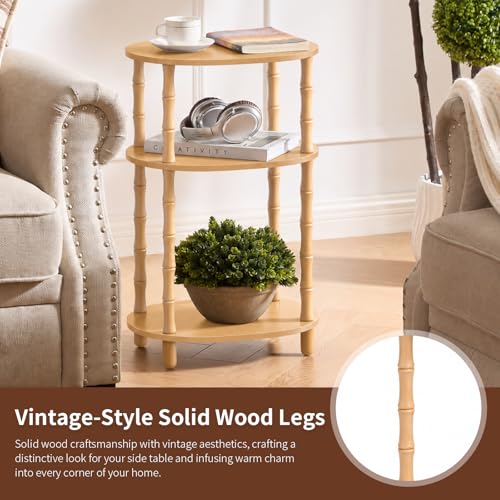 Side Table, 3-Tier Oval Accent Small End Table, Modern Oval Nightstand Accent Table for Small Space, Bedrooms, Living Room, Easy to Assemble, Natural - color: Natural, size: 15.7" x 11.6" x 24.4"