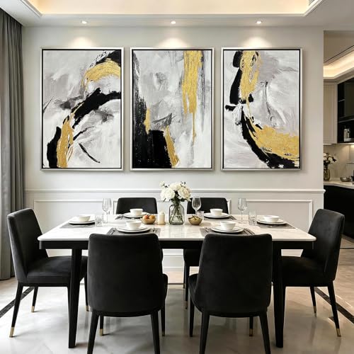 Gold and Black Abstract Wall Art Large Textured Framed Artwork for Walls | Modern Canvas Prints Paintings for Living Room Hallway, Dining Room, Office Wall Decor 24x36 Inch - color: Black White Gold