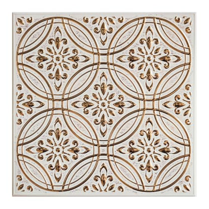Peel and Stick Metal Tiles, Pastel Painted Gold, 10-Pack | 8 x 8 in tile size; Covers up to 4.44 sq ft; Aluminum; Water-resistant surface; For kitchens, ceilings, DIY projects - style: Pastel Painted Gold