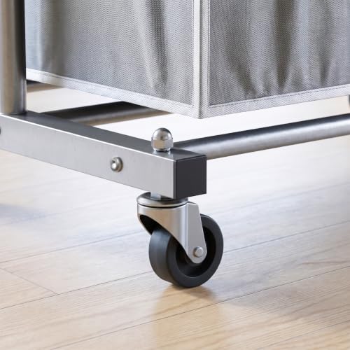 Simple Houseware Laundry Sorter Cart with Hanging Rod, Silver | Extendable Width from 30.6 to 48", Removable 3-Section Laundry Basket - color: Silver
