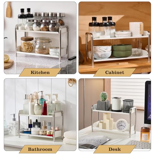 MOZIMABOX Cabinet Organizer Shelf, 2 Tier Kitchen Spice Rack Countertop Shelf Organizer, Stainless Steel Kitchen Storage Countertop Storage Shelf Container, (L, White) - size: L