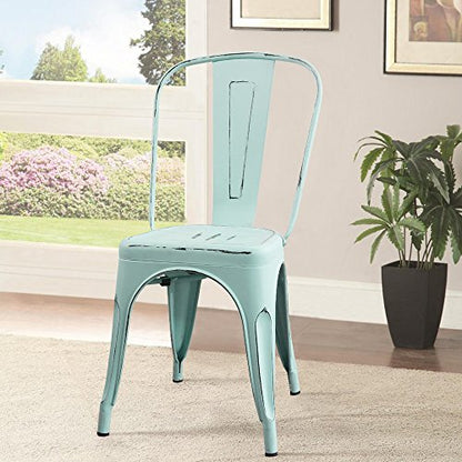 Devoko Metal Indoor-Outdoor Chairs Distressed Style Kitchen Dining Chairs Stackable Side Chair with Back Set of 4 (Blue) - color: Blue