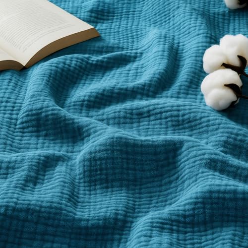 Bedsure 100% Cotton Muslin Blanket King Size for Bed - 4-Layer Breathable and Lightweight Thin Soft Summer Gauze Muslin Blanket for Adults, Teal, 108x90 Inches | Lightweight Breathable Summer Gauze Muslin Blanket for Adults, Soft Thin Bedspread Coverlet A