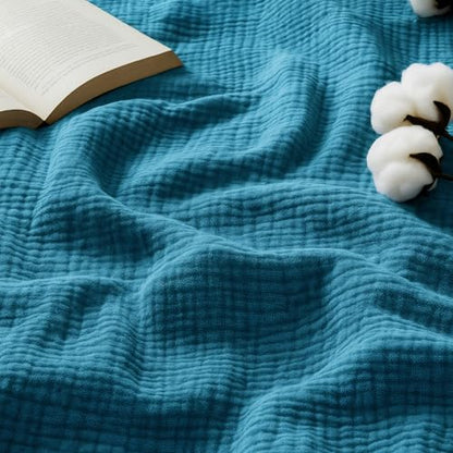 Bedsure 100% Cotton Muslin Blanket King Size for Bed - 4-Layer Breathable and Lightweight Thin Soft Summer Gauze Muslin Blanket for Adults, Teal, 108x90 Inches | Lightweight Breathable Summer Gauze Muslin Blanket for Adults, Soft Thin Bedspread Coverlet A