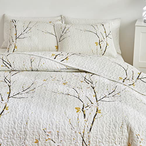 Quilt Set Twin Size Cream White with Black Branch Bedding Set 88x88 Soft Microfiber Lightweight Coverlet Bedspread Summer 2 Pc Bed Cover for (1 Quilt+ 1 Shams) - color: Cream, size: Twin(68x86)