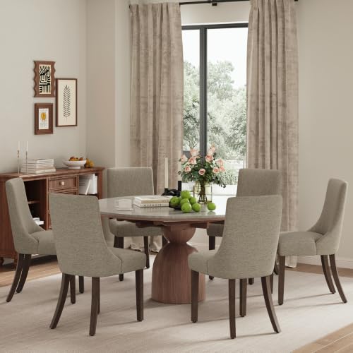 MALOL Wooden Dining Chairs Set of 6, Upholstered Kitchen & Dining Room Chairs with Solid Wood Legs Curved Backrest Farmhouse Accent Chair for Dining/Kitchen/Living Room, Camel - color: Camel, size: Set of 6