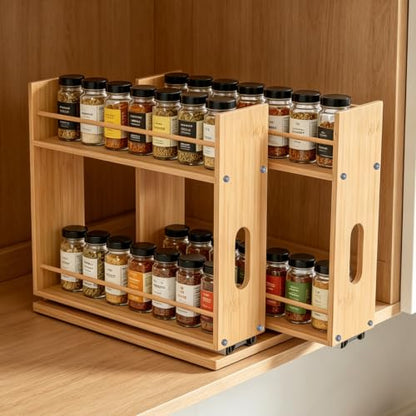 Bamboo Spice Rack Organizer for Cabinet, Pull Out Seasoning Rack Kitchen Spice Organizer, Sliding Spicy Shelf Pantry Countertop Vertical Organization, 2 Drawers, 2-Tier - size: 6" Wide, 2 Drawers(1.85" Wide), 2-Tier