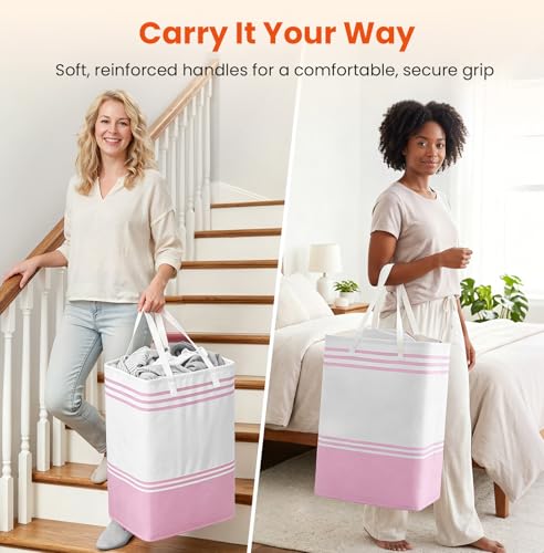TranquilRelax 3-Pack Laundry Basket, Laundry Hamper, Pink-75L | Freestanding＆Water-Resistant Laundry Hamper, Collapsible Tall Clothes Hamper with Carry Handles for Clothes, Laundry Basket - color: Pink, size: 75L