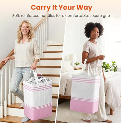 TranquilRelax 3-Pack Laundry Basket, Laundry Hamper, Pink-75L | Freestanding＆Water-Resistant Laundry Hamper, Collapsible Tall Clothes Hamper with Carry Handles for Clothes, Laundry Basket - color: Pink, size: 75L