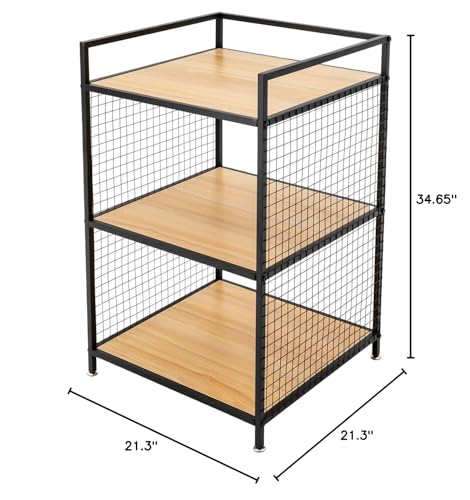 3-Tier Heavy Duty Shelving Unit, Small Bookshelf Rustic Wood and Metal Shelving Unit, Industrial Printer Rack with Wood Desktop & Iron Frame, Mobile Organizer Shelf for Printer, Supplies, Books