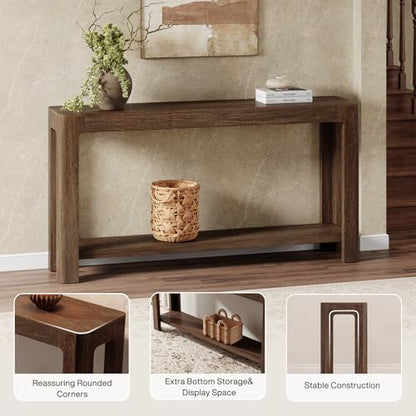 Tribesigns 63 Inch Entryway Console Table, 2-Tier Farmhouse Narrow Sofa Table Behind Couch, Accent Entrance Console Furniture for Entryway, Foyer, Hallway, Dark Brown - color: Dark Brown