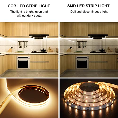 AXMOTUT COB LED Strip Lights with Remote, 24V 9.84ft Warm White Dimmable LED Light Strips, High Bright 3000K LED Lights with Power Supply for Room, Kitchen, DIY Home Decoration - size: 3000K/9.84ft