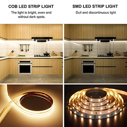 AXMOTUT COB LED Strip Light Warm White 24.6FT, High Bright LED Strips with 2400LEDs, RF Remote and UL Power Supply, 3000K Dimmable LED Lights for Bedroom, Kitchen, DIY Home Decoration - size: 3000K/24.6fT