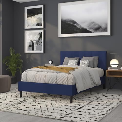 Quilted Tufted Upholstered Full Size Headboard in Navy Fabric - color: Navy, size: Full