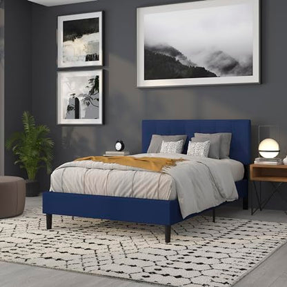Quilted Tufted Upholstered Full Size Headboard in Navy Fabric - color: Navy, size: Full