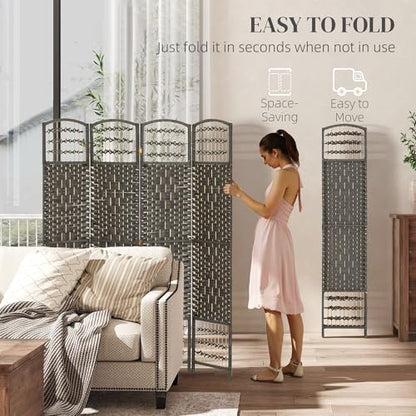 HOMCOM 4 Panel Room Divider, Folding Privacy Screen, 5.6', Dark Gray | Room Separator, Wave Fiber Freestanding Partition Wall Divider - color: Dark Gray, size: 4 Panel