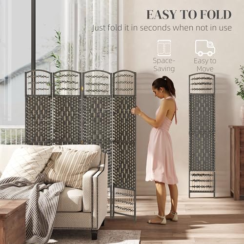 HOMCOM 4 Panel Room Divider, Folding Privacy Screen, 5.6', Dark Gray | Room Separator, Wave Fiber Freestanding Partition Wall Divider - color: Dark Gray, size: 4 Panel