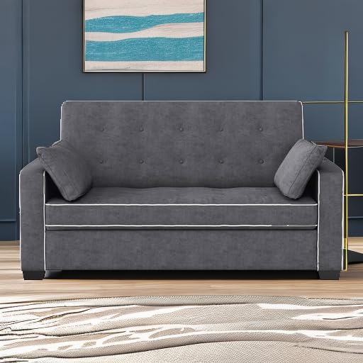 Serta Ainsley 72.6" Convertible Sleeper Sofa, Queen Size, Dreamcoil Comfort, Soft Woven Fabric, Charcoal - color: Charcoal, size: Queen Sofa