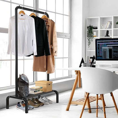 Simple Houseware 30" W Narrow Freestanding Garment Rack with Shelves, Black | With Storage Shelf – Slim & Space-Saving Closet Organizer