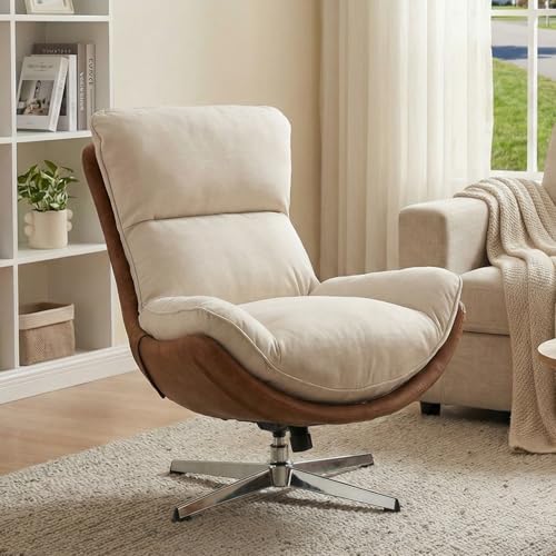 DUOMAY Linen Swivel Lounge Chair, Beige | High Back Upholstered Accent Chair With Chrome Base, Armless Comfy Recliner Single Sofa Chair for Living Room, Office - color: Beige, size: Set of 1