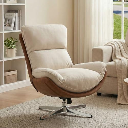 DUOMAY Linen Swivel Lounge Chair, Beige | High Back Upholstered Accent Chair With Chrome Base, Armless Comfy Recliner Single Sofa Chair for Living Room, Office - color: Beige, size: Set of 1