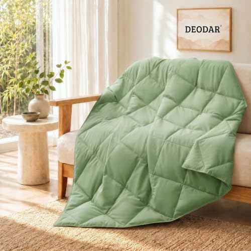 Deodar Down Fiber Throw Blanket Lightweight Packable Throw Indoor & Outdoor | Lightweight Sage Green Down Throw Blanket for Couch,Outdoor Picnic Lap Throw Comforter for Office Bedroom, Machine Washable - color: Sage Green
