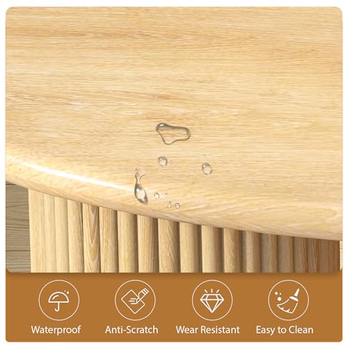 LEVNARY 54.3" Curved Small Computer Desk, Wooden Executive Desk with Sturdy Fluted Legs, Modern Luxury Corner Single Writing Vanity Desk for Bedroom Living Room Home Office (Natural)
