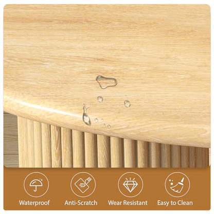 LEVNARY 54.3" Curved Small Computer Desk, Wooden Executive Desk with Sturdy Fluted Legs, Modern Luxury Corner Single Writing Vanity Desk for Bedroom Living Room Home Office (Natural)