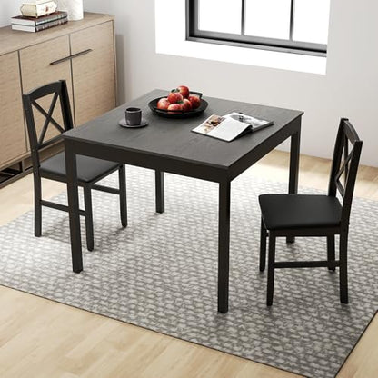 GOFLAME 3-Piece Dining Table Set for 2, Wooden Square Kitchen Table with 2 Upholstered Chairs, Space-Saving Dining Room Furniture Set for Dining Room, Breakfast Nook, Small Space, Grey & Black - color: Grey & Black