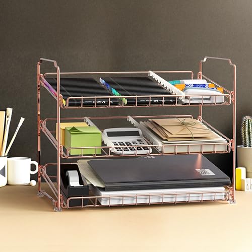 Simple Houseware 3-Tier Stackable Can Organizer Rack 36 Cans, Rose Gold | Can Food Storage Dispenser for Pantry/Cabinet, Adjustable Dividers – 11.5" D x 17" W x 13.75" H - color: Rose Gold
