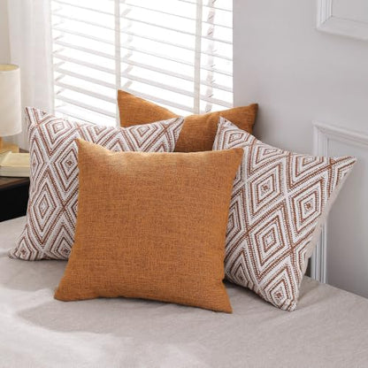 HPUK Throw Pillow Covers 18x18, Set of 4, Golden Brown Couch Pillow Covers | Polyester fabric, patterned and solid designs, hidden zippers, machine washable, for sofas and beds, inserts not included - color: Golden Brown, size: 18" x 18" (Pack of 4)