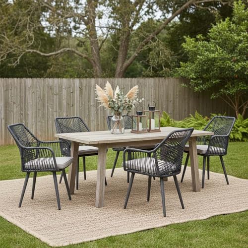 Patio Dining Chairs Set of 2, Woven Patio Chairs with Armrest, Black | All-Weather Woven Rope Rattan & Iron Frame, w/Seat Cushions,350lb Weight Capacity, for Backyard, Deck, Indoor Dining Kitchen - color: Black & Cross Back, size: 2 Pcs-Dining Chairs