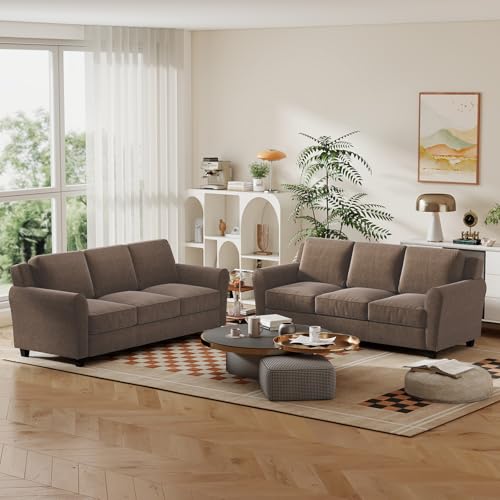 Bonzy Home 2 Piece Sofa Set, 3-Seater Sofa Couch Set of 2, Modern Comfy Sofa with Thick Cushion for Living Room Apartment Office, Brown - color: Brown, size: 80.7"+80.7"(3 + 3 Seat)