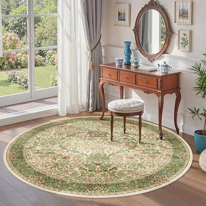 6ft Washable Area Rug Boho Non-Slip Carpet for Living Room Pink Green - color: Pink Green (Larger Pattern), size: 6' (Round)